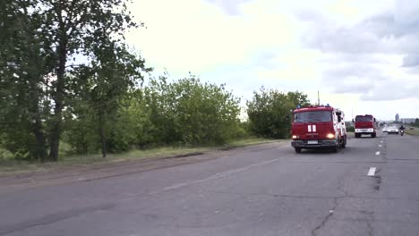 fire trucks on a city street