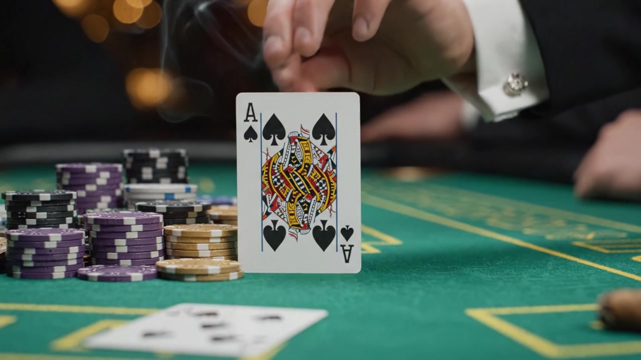 Una partita di poker ad alto rischio: la tensione e l'eccitazione delle scommesse mentre i giocatori gestiscono strategicamente le loro carte e fiches al tavolo.