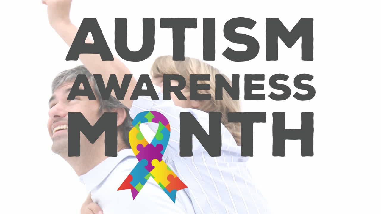 자폐증 인식 달의 애니메이션 아빠가 아들을  ⁇ 에  ⁇ 고 있는 상징