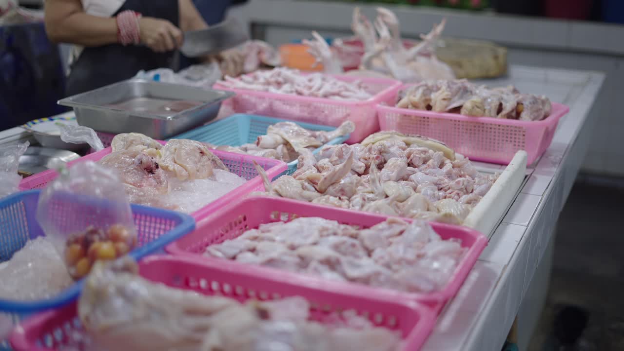Raw Chicken Display at Market