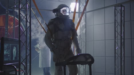 astronaut training in a simulated space environment
