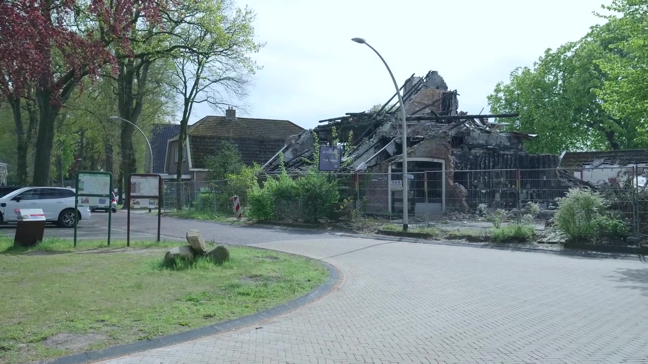 Ruined Building After Fire in Residential Neighborhood