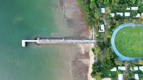 Hong-Kong-Wu-Kai-Sha-pebbles-beach-pier,-Aerial-view