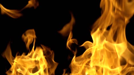 Flames-of-fire-on-black-background-in-slow-motion