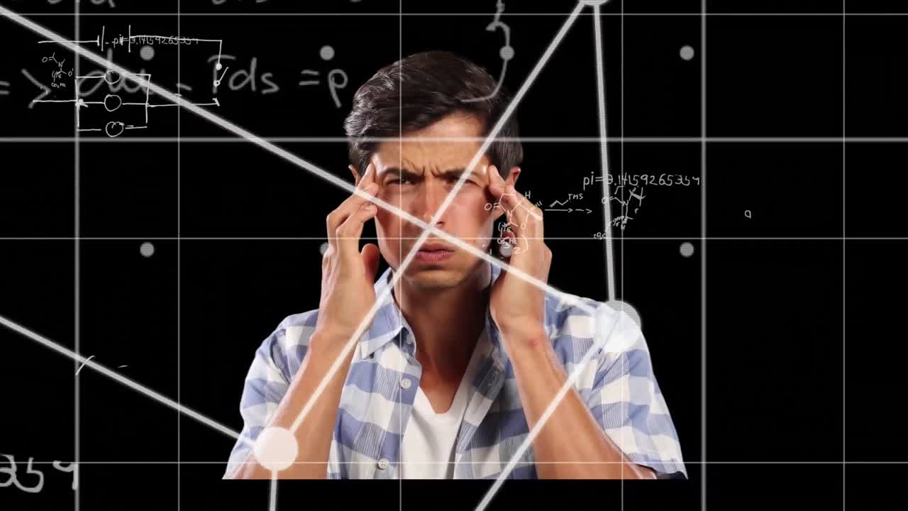 animación de ecuaciones matemáticas sobre el pensamiento del hombre estresado