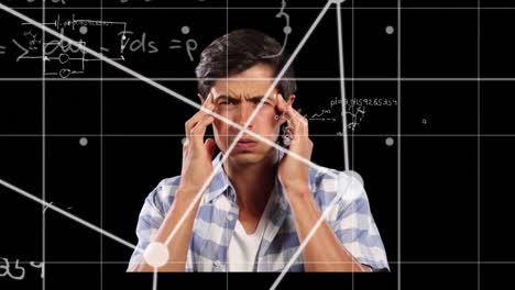animación de ecuaciones matemáticas sobre el pensamiento del hombre estresado