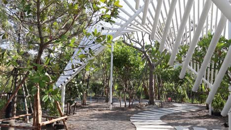 time-lapse of a park with modern architecture