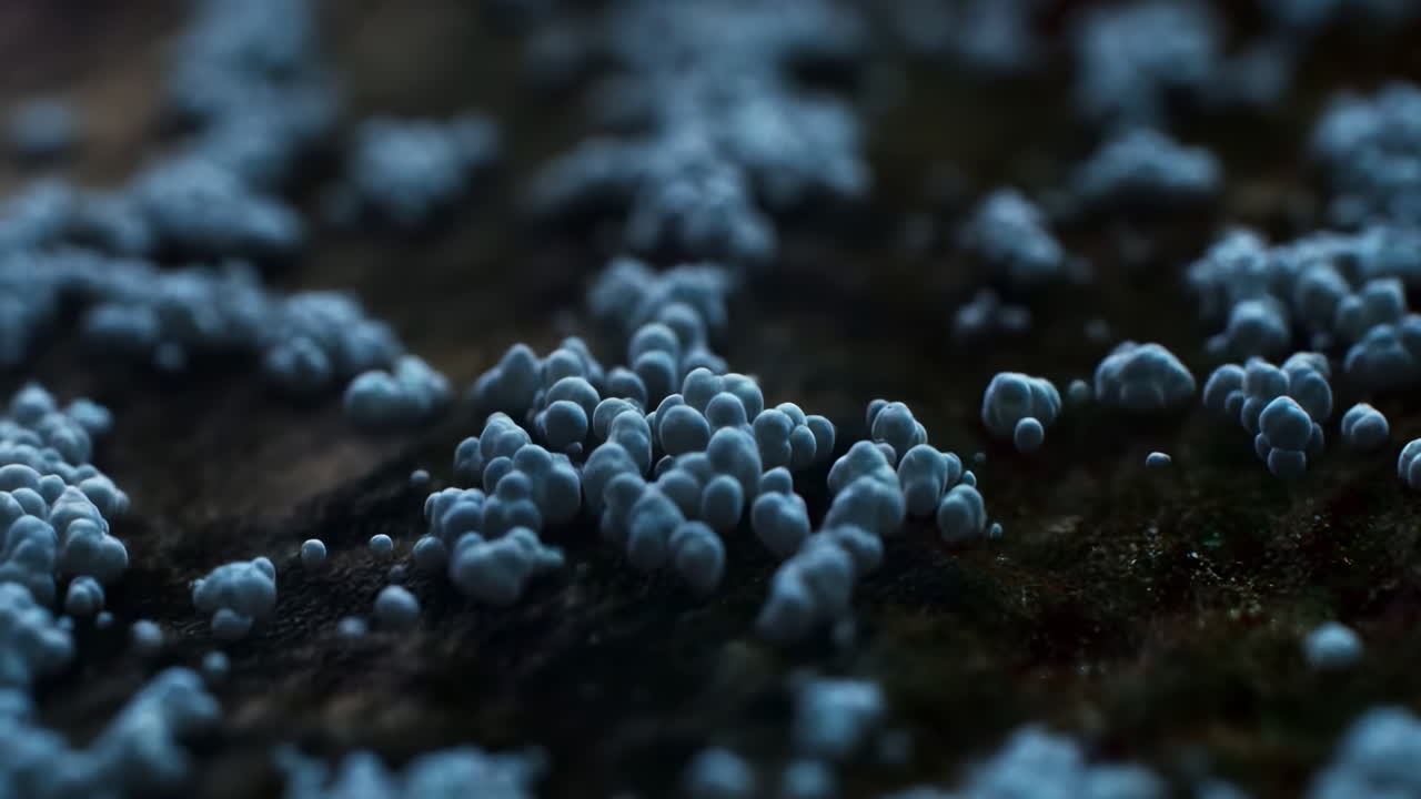 Simulazione astratta di cellule microscopiche che crescono e si moltiplicano