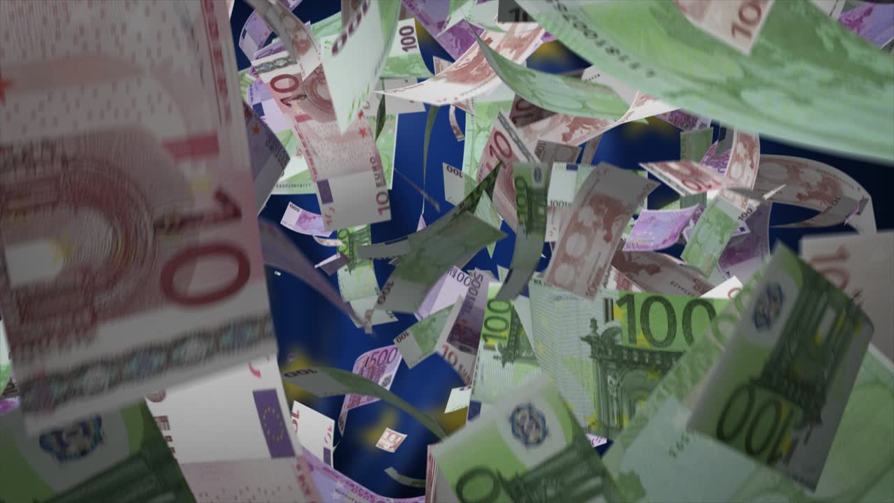 Euro banknotes falling animation