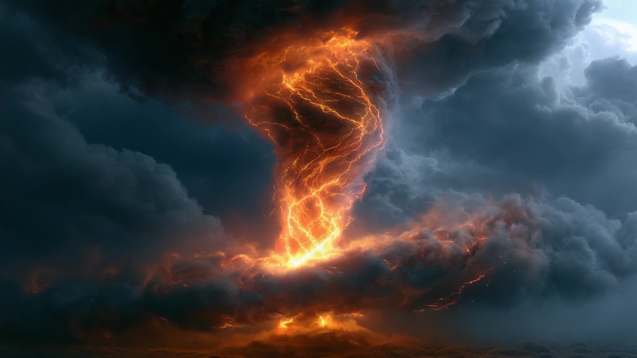 Tornado Petir Megah Terbentuk di Langit Badai, Menerangi Awan Gelap dengan Sambaran Api, Menciptakan Tontonan Kekuatan dan Energi Mentah Alam.