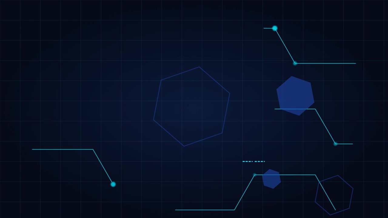Abstract Digital Interface with Moving Hexagons and Data Lines