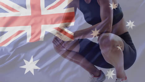 animation of flag of australia over caucasian female athlete