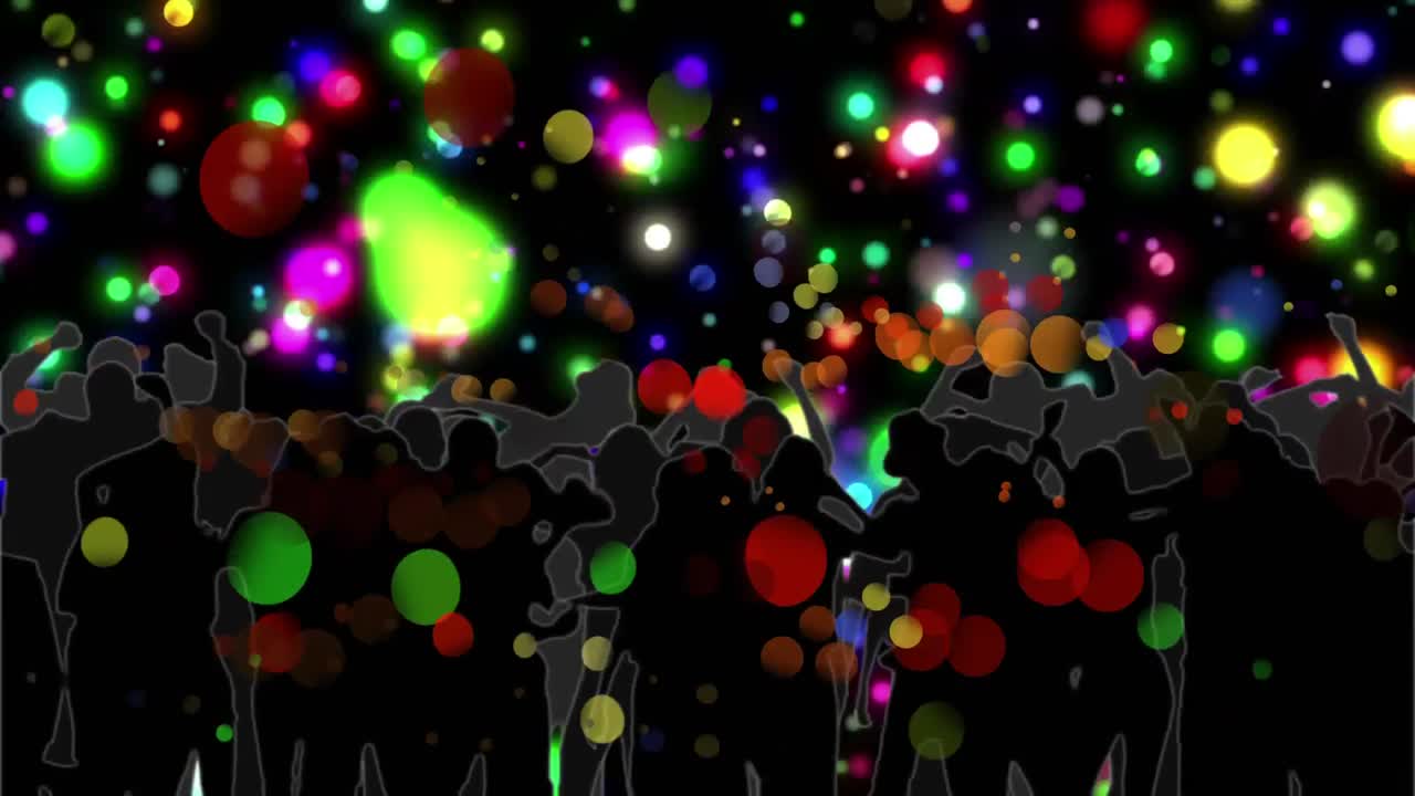 군중과 다채로운 보케 조명