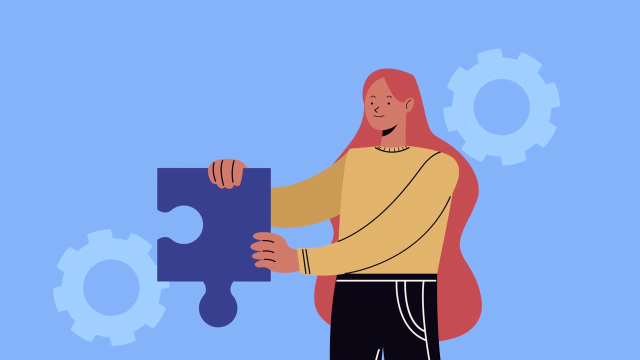 elegante mujer de negocios con pieza de rompecabezas