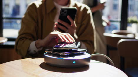 wireless charging of smartphones in a cafe