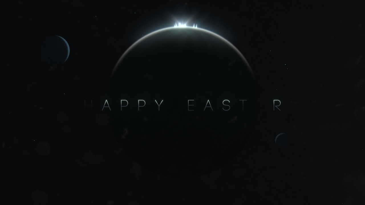 Happy Easter luminous planet shines amid cosmic darkness