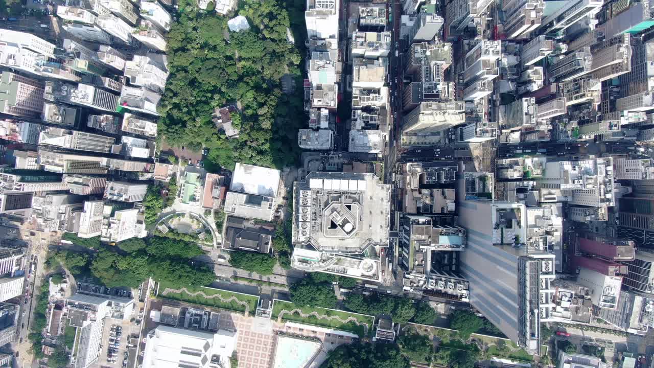 중앙 홍콩, 하향식 교통 및 도시 고층 빌딩의 조감도