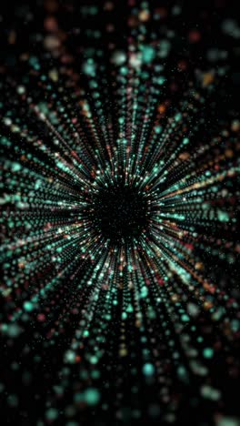 tunnel of cyberspace with particles and digital data. vertical looped video