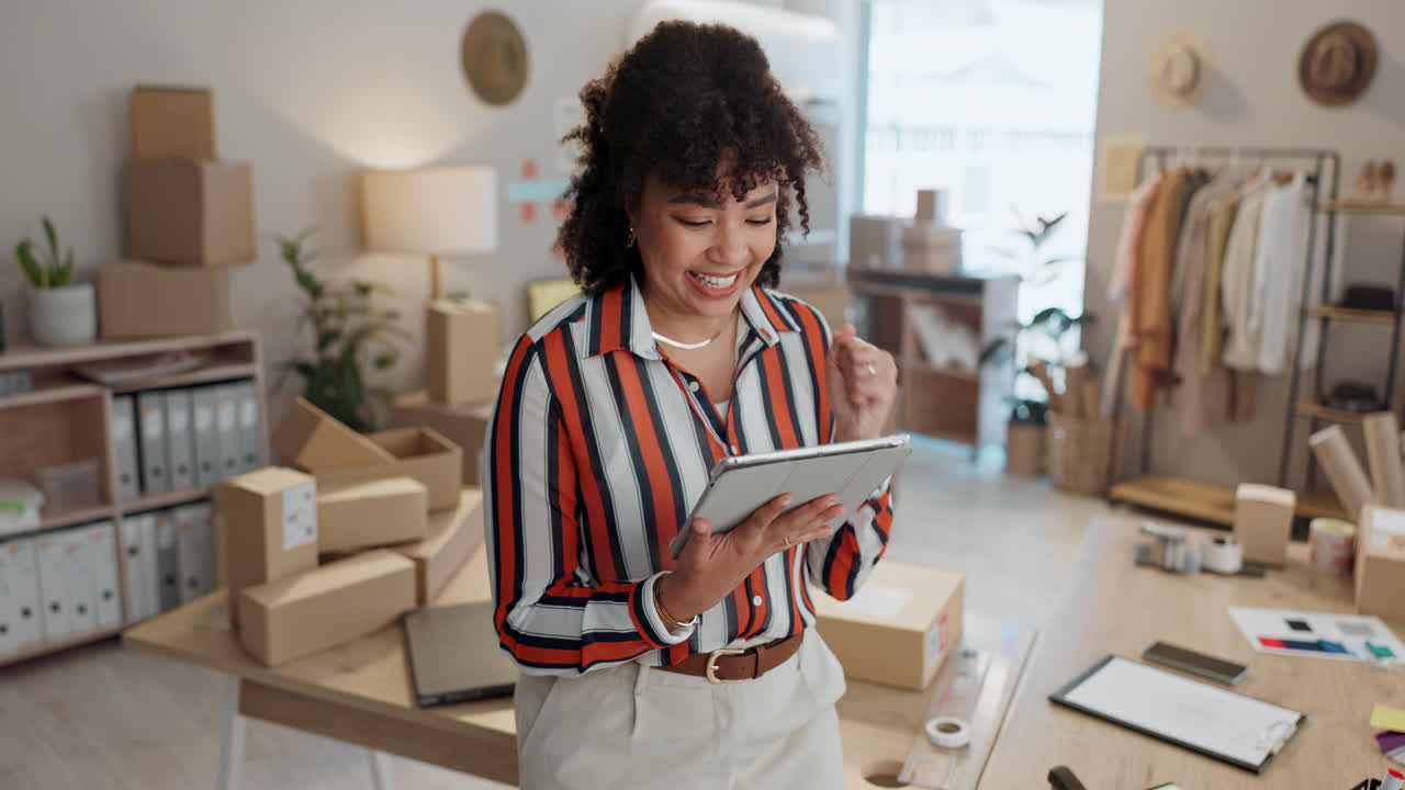 Excited woman, fashion designer