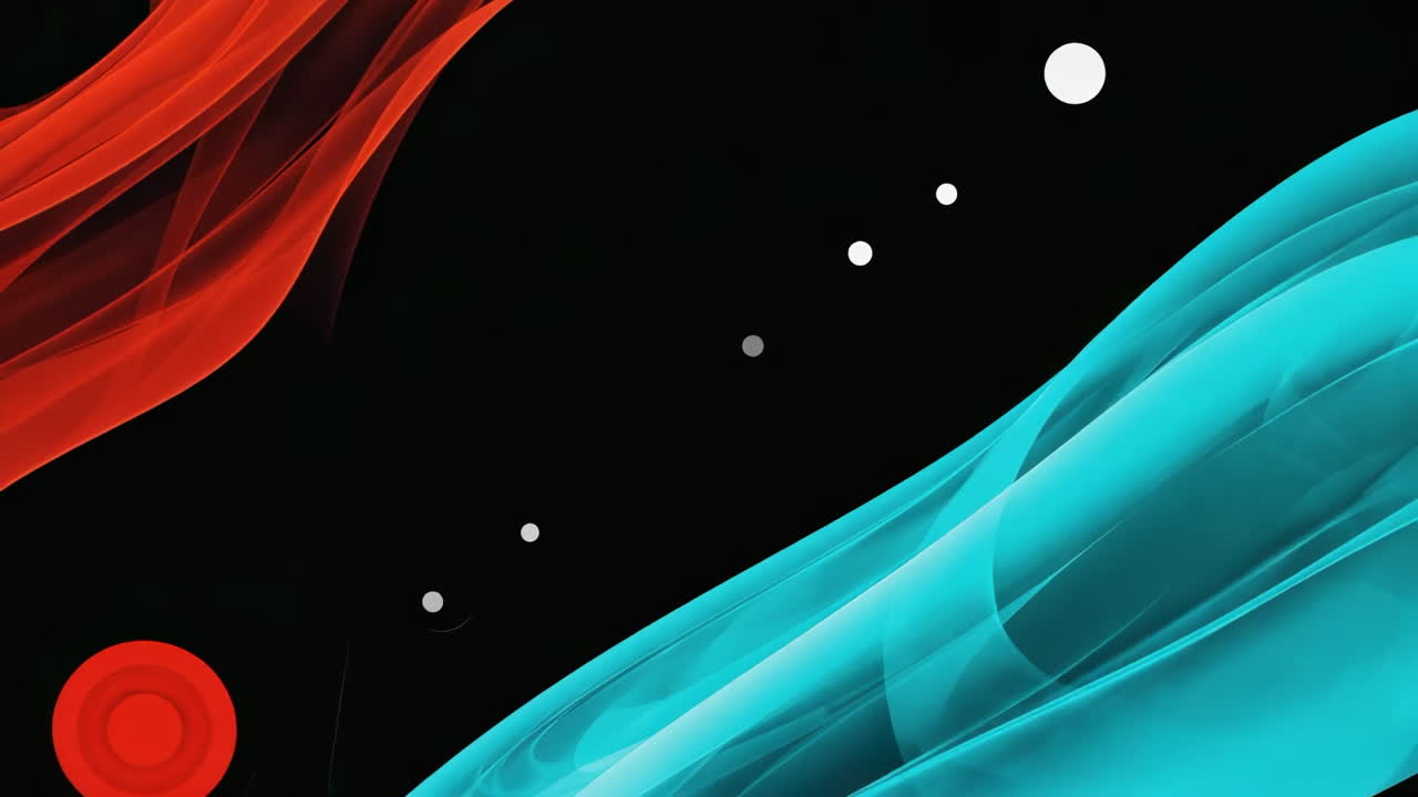 Abstract Red and Blue Flowing Shapes with Dots on Black Background