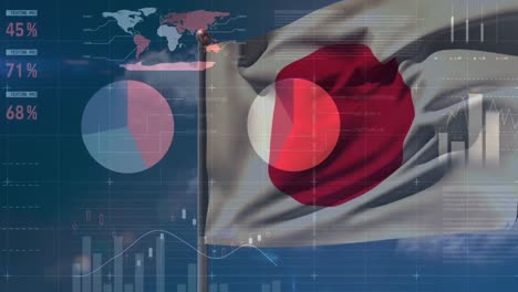 Animation-Der-Datenverarbeitung-über-Der-Flagge-Japans