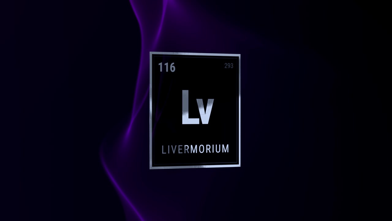 Simbolo dell'elemento Livermorio della tavola periodica su sfondo viola scuro