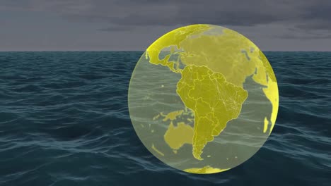 animación del globo amarillo girando sobre el mar