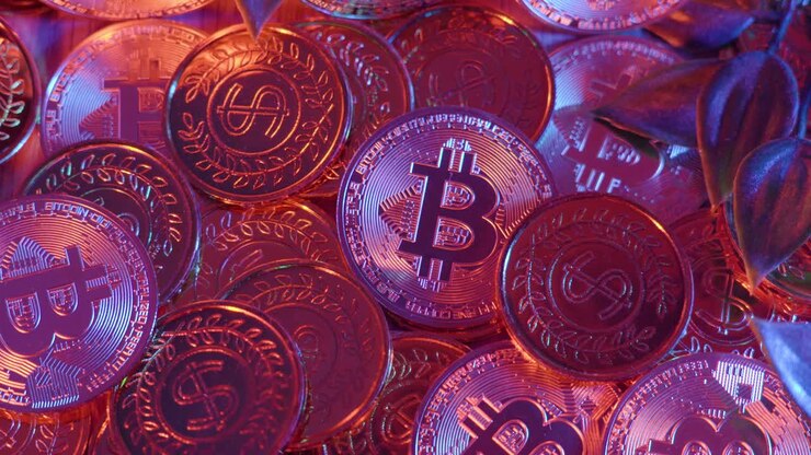 Primo Piano di Monete Bitcoin Rosa