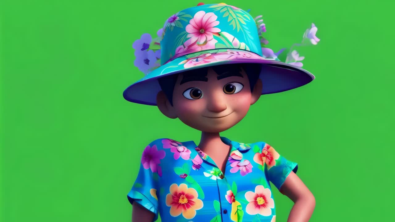 Donna sorridente, che indossa una camicia floreale e un cappellino