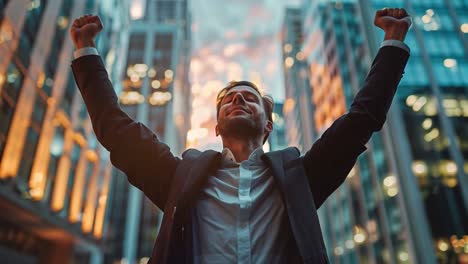 successful businessman celebrating in the city