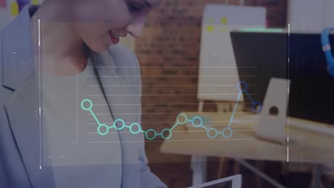 Animación-Del-Procesamiento-De-Datos-Financieros-Sobre-Una-Empresaria-Caucásica-Que-Trabaja-En-La-Oficina