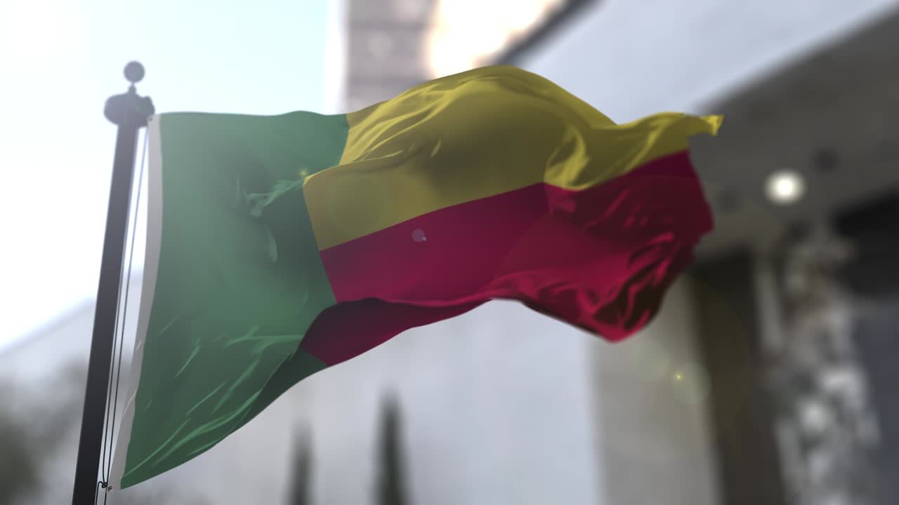 Bandiera nazionale del Benin. Bandiera del Benin che sventola. Illustrazione di politica e notizie.