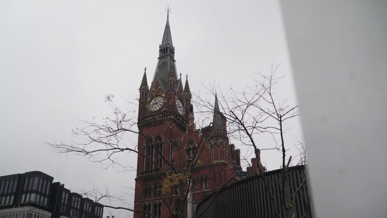 The view of King's Cross St. Pancras of London in a cloudy and rainy weather in winter