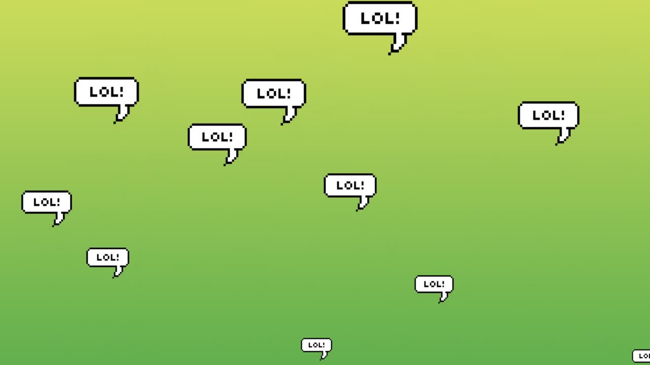 초록색 배경에 떠다니는 음성 거품에 대한 lol 텍스트