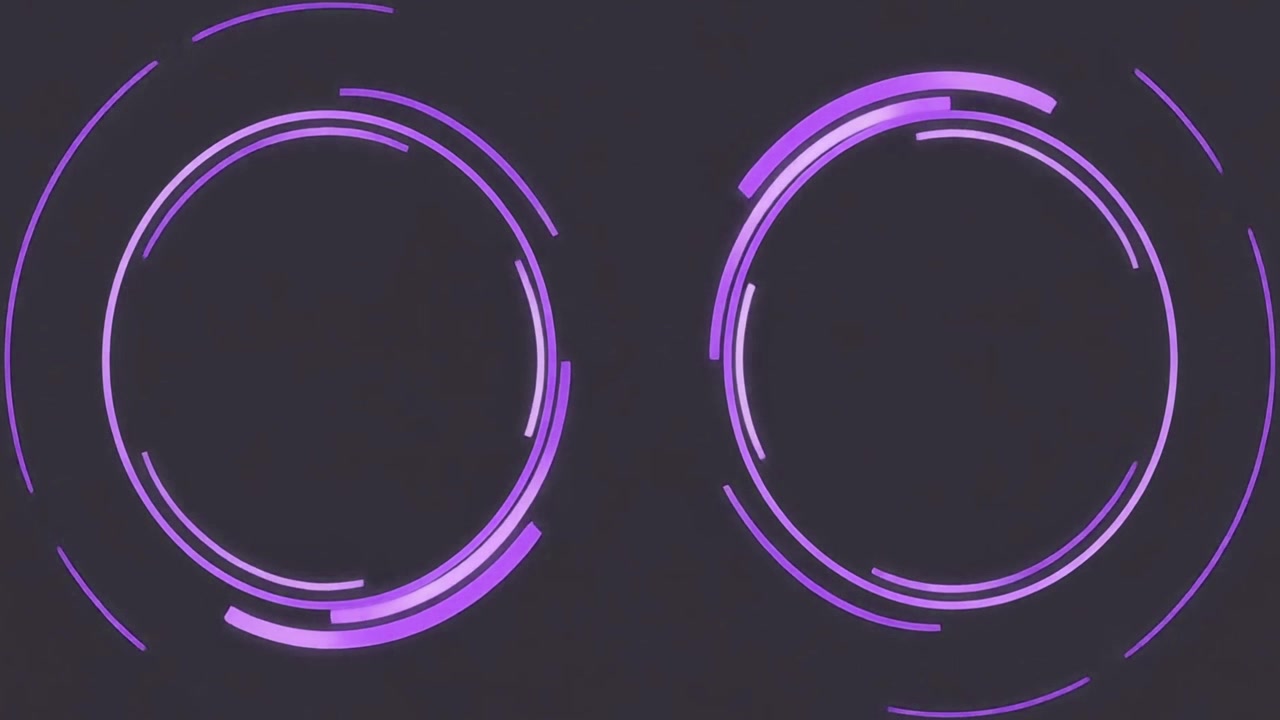 Abstract Purple Glowing Circular HUD Elements Rotating on Dark Background