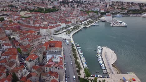 drone shot of diocletian's palace in split, croatia. tilt up reveal.
