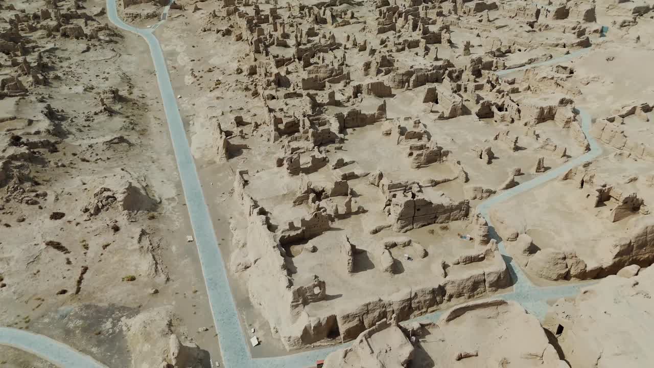 Aerial view of Xinjiang Jiaohe Ruins Ancient City in China Tupan drone