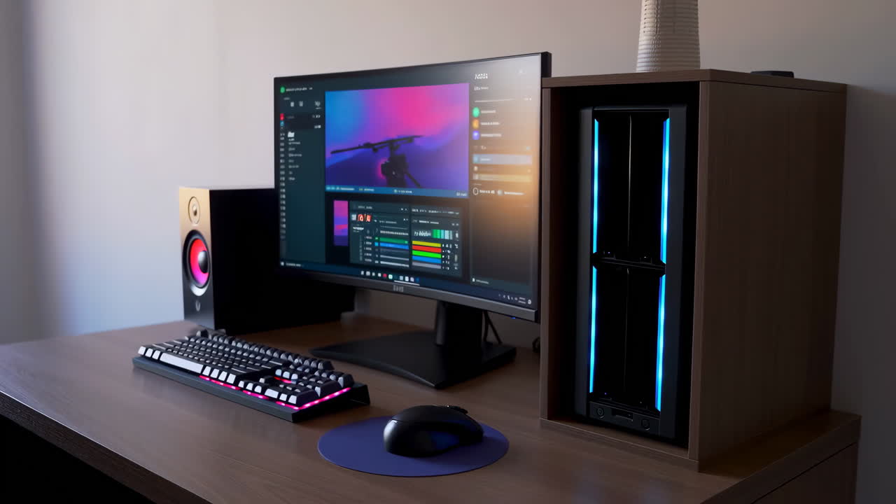 Modern Desktop PC Gaming Setup with Customizable RGB Lighting