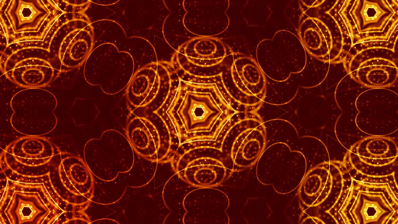 abstracción del micro-mundo de la nanotecnología. fondo 3d de ciencia ficción en bucle de 4k con partículas de oro brillantes forman líneas, superficies, patrones, estructuras caleidoscópicas simétricas complejas. 4