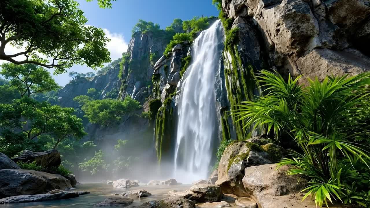 uma grande cachoeira no meio de uma floresta verdejante