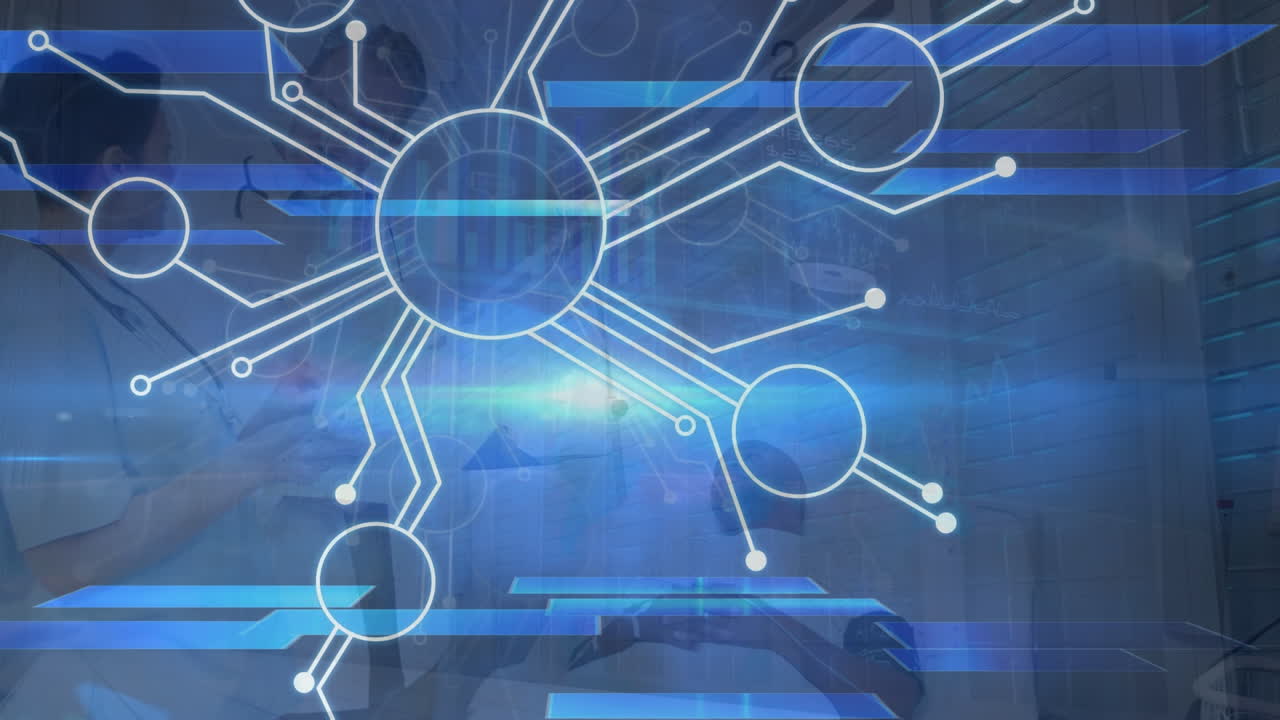 다양한 여성과 남성 의사가 대화하는 연결의 애니메이션