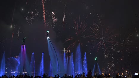 4K:-Impressive-fireworks-and-LED-Flyboard-Show-2023,-held-at-Sharjah's-Al-Majaz-Waterfront,-United-Arab-Emirates