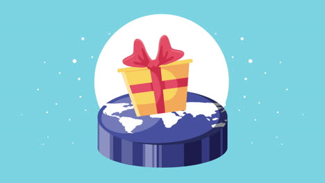 earth planet and gift shopping online animation