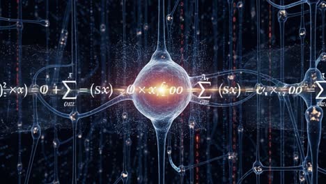 visual representation of neural connectivity and mathematical equations uniting neuroscience and computational models in a captivating digital artwork