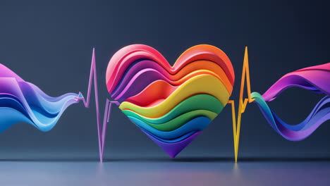 vibrant rainbow heart with heartbeat rhythm abstract