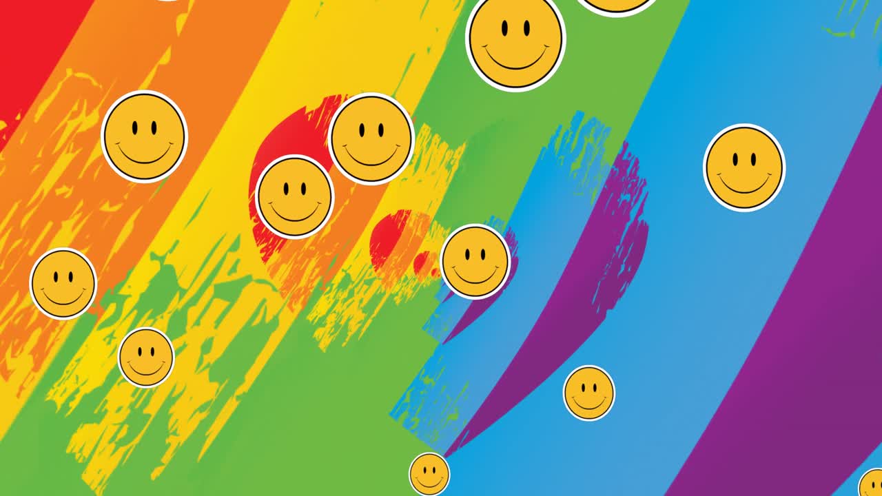 무지개 배경에 있는 이모지 아이콘의 애니메이션