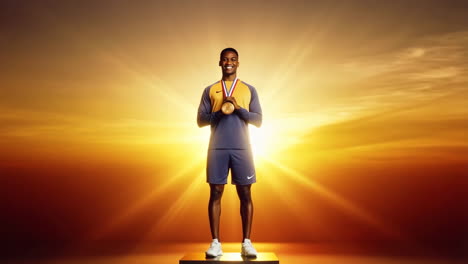 champion on the podium at sunrise