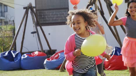 happy friends playing in backyard 4k