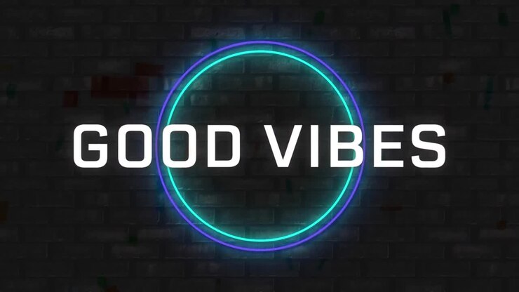 Animation of good vibes text over two neon circles