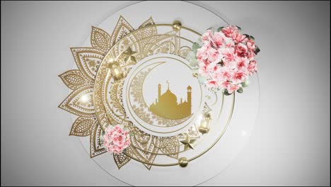 4k animated islamic background with rotating mandala arabic patterns mandala, arabic pattern and lantern. rotating circle on white plate background with flowers